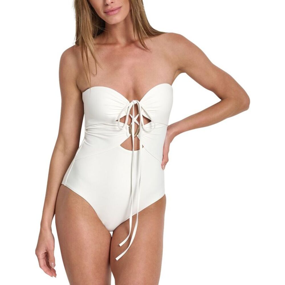 Dkny Womens  Halter Swimsuit With Jewel Box, White - Picture 3 of 4